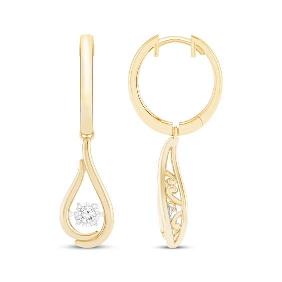 Unstoppable Love Diamond Teardrop Hoop Dangle Earrings 1/10 ct tw 10K Yellow Gold