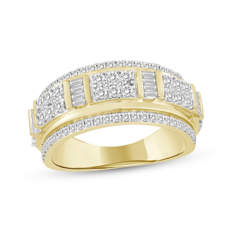 Main Image 1 of Men's Baguette & Round-Cut Diamond Fashion Ring 1 ct tw 10K Yellow Gold