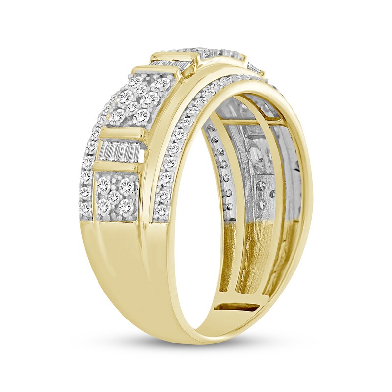 Main Image 2 of Men's Baguette & Round-Cut Diamond Fashion Ring 1 ct tw 10K Yellow Gold