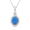 Thumbnail Image 0 of Oval-Cut Blue Lab-Created Opal & White Lab-Created Sapphire Halo Necklace Sterling Silver 18"