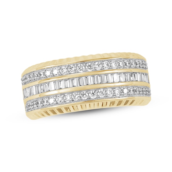 Adore Men's Round & Baguette-Cut Diamond Multi-Row Anniversary Band 1 ct tw 10K Yellow Gold