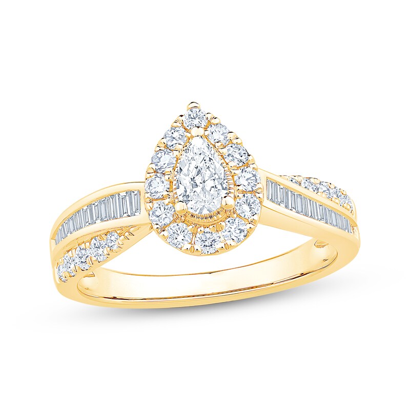 Main Image 1 of Adore Pear-Shaped Diamond Halo Engagement Ring 3/4 ct tw 14K Yellow Gold