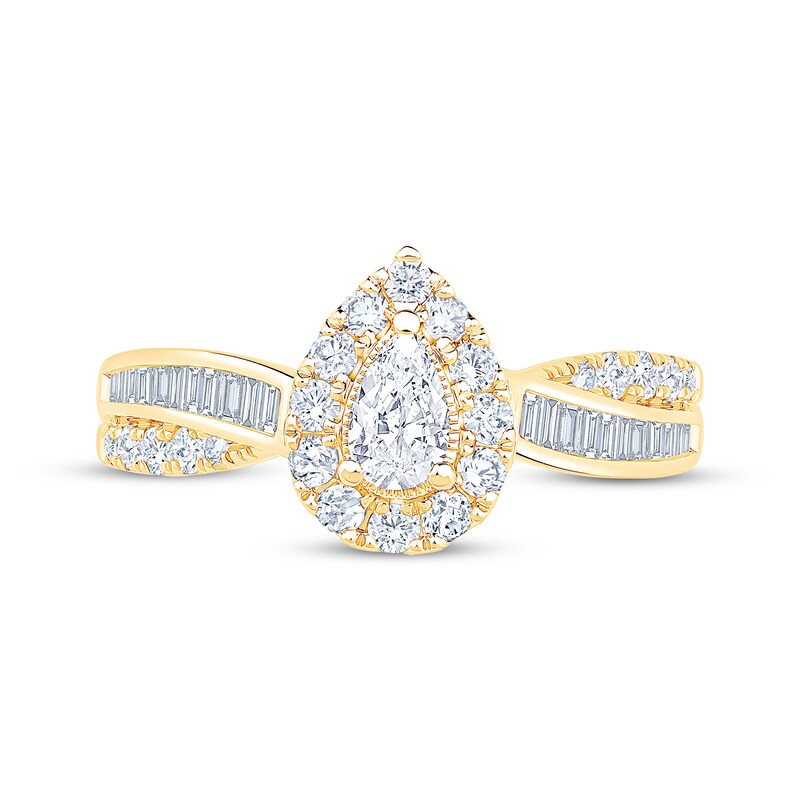 Main Image 3 of Adore Pear-Shaped Diamond Halo Engagement Ring 3/4 ct tw 14K Yellow Gold