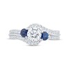 Thumbnail Image 3 of Memories Moments Magic Round-Cut Diamond & Blue Sapphire Three-Stone Bypass Engagement Ring 1 ct tw 14K White Gold
