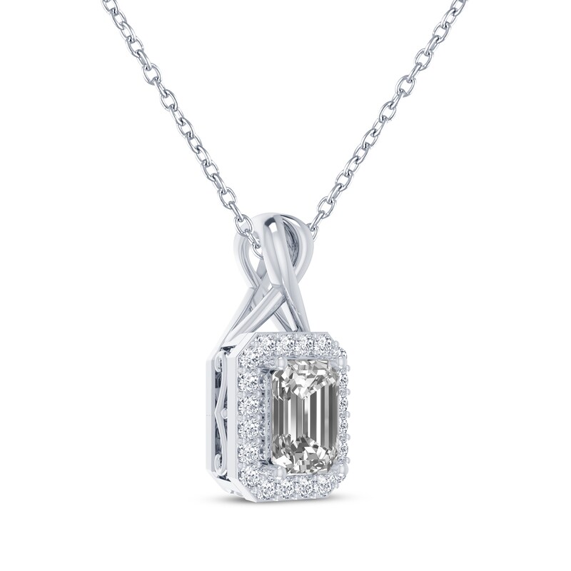 Main Image 2 of Octagon-Cut White Lab-Created Sapphire Halo Necklace Sterling Silver 18"