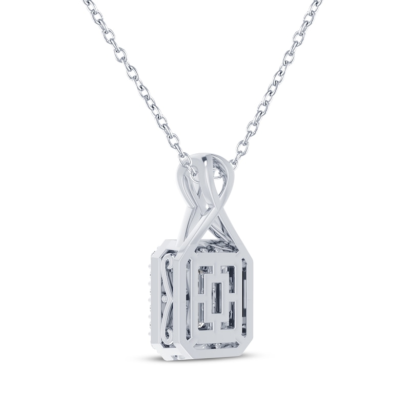 Main Image 3 of Octagon-Cut White Lab-Created Sapphire Halo Necklace Sterling Silver 18"