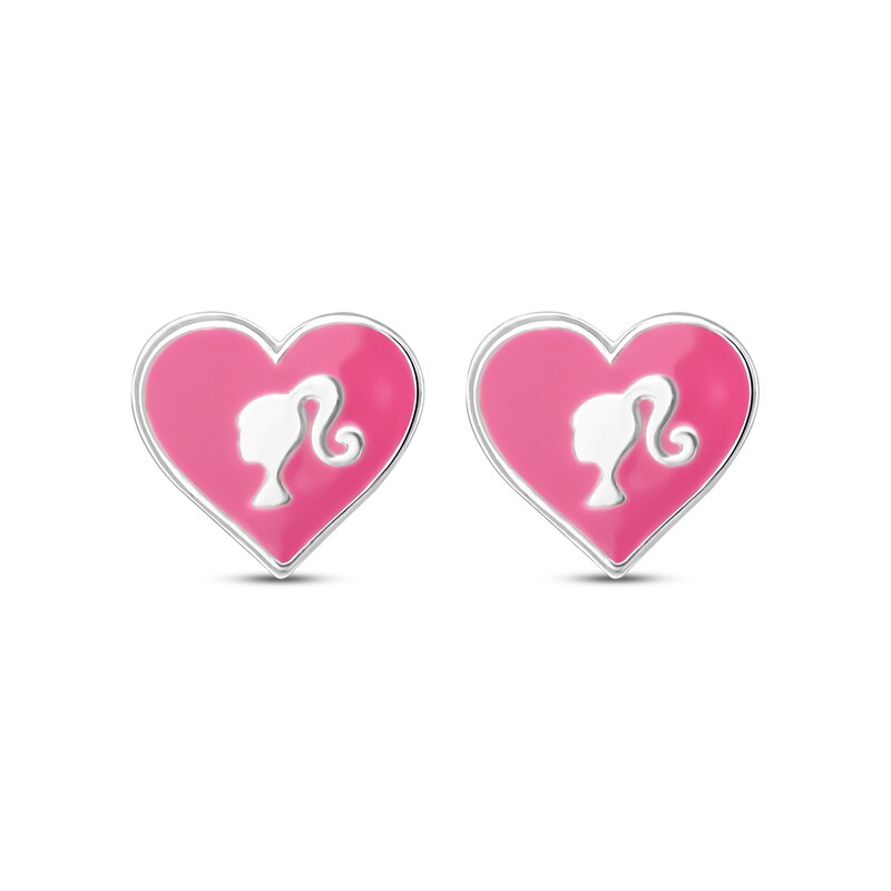 Main Image 2 of Children's Barbie Heart Pink Enamel Stud Earrings Sterling Silver