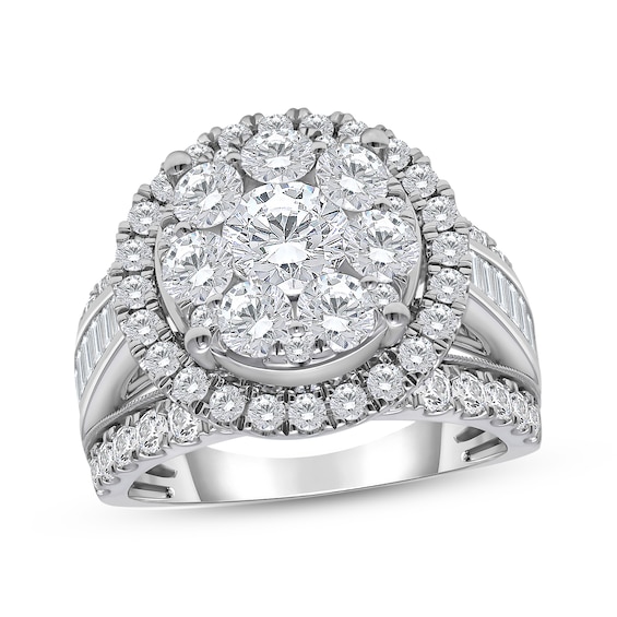 10K White Gold Multi-Stone Diamond Round Halo Engagement Ring