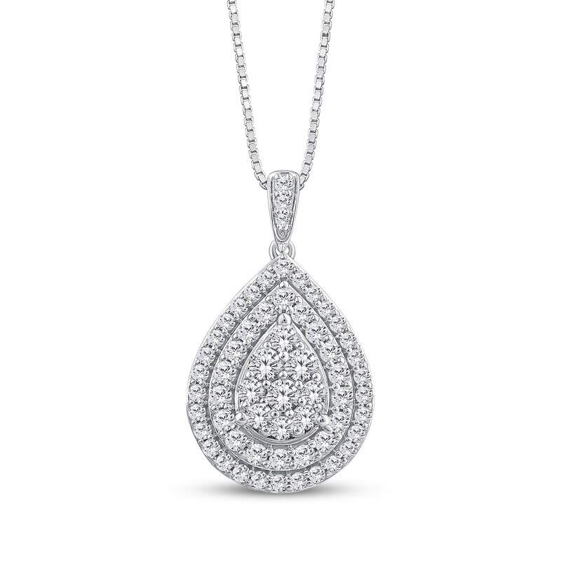 Main Image 1 of Multi-Diamond Pear-Shaped Halo Necklace 3/4 ct tw 10K White Gold 18"