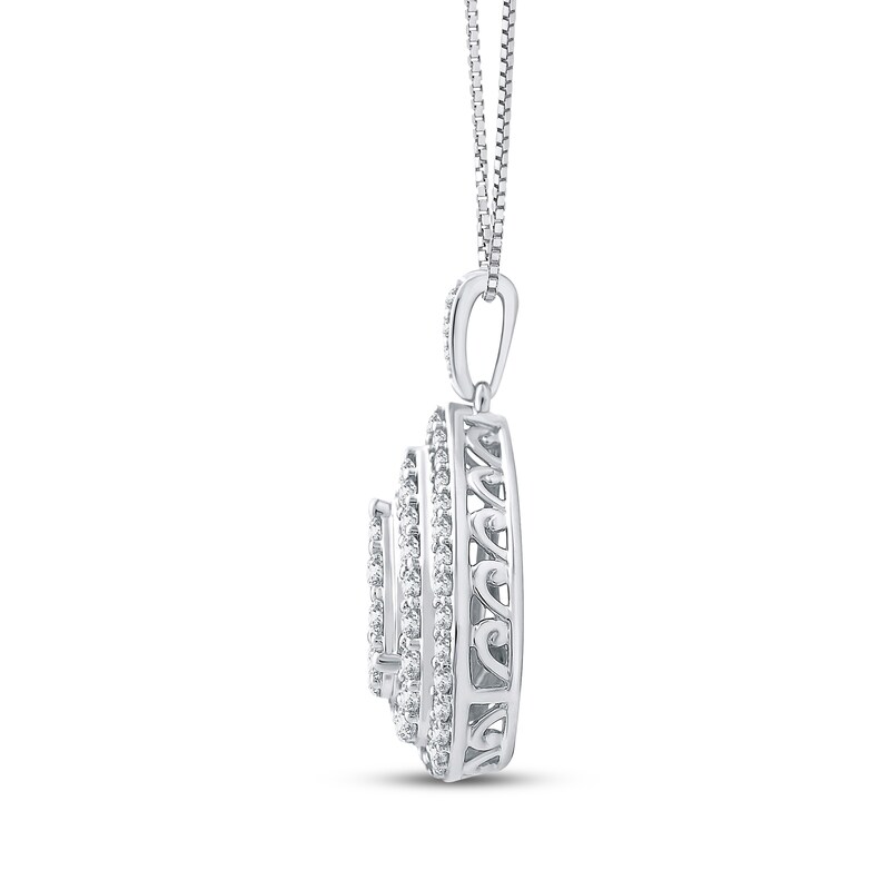 Main Image 2 of Multi-Diamond Pear-Shaped Halo Necklace 3/4 ct tw 10K White Gold 18"