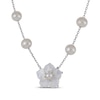 Thumbnail Image 1 of White Lab-Created Sapphire, Mother-of-Pearl Flower & Cultured Pearl Station Necklace Sterling Silver 18"