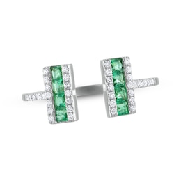 Square-Cut Natural Emerald & Diamond Open-Shank Ring 1/6 ct tw 14K White Gold