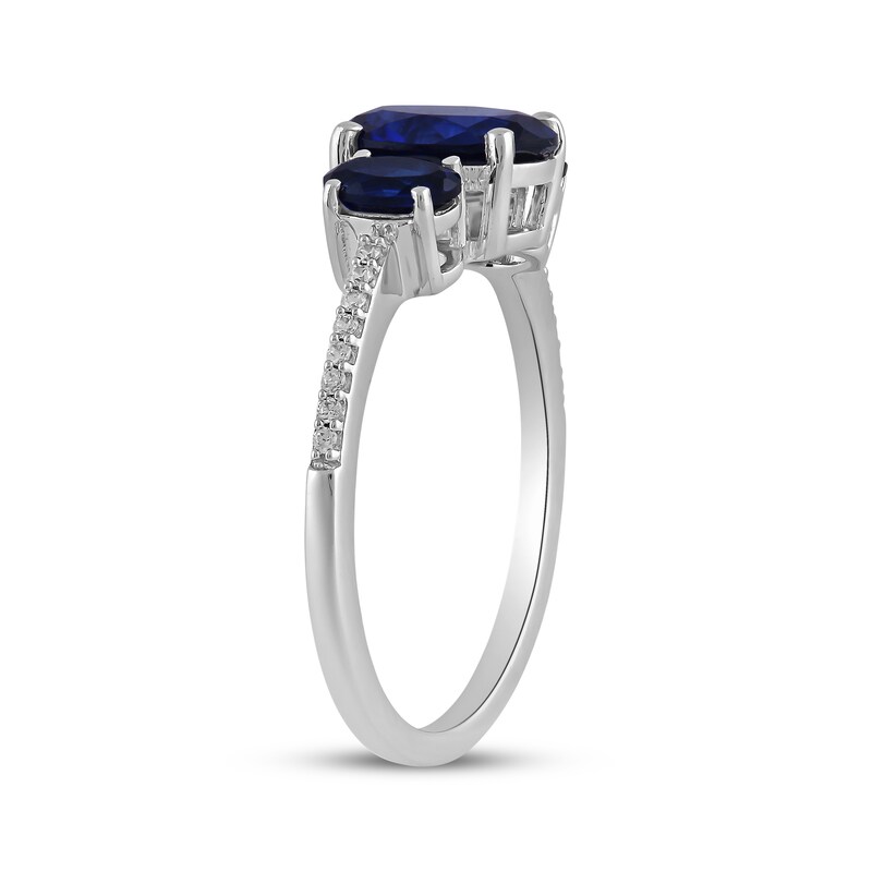 Main Image 2 of Memories Moments Magic Oval-Cut Blue Lab-Created Sapphire & Diamond Three-Stone Ring 1/20 ct tw Sterling Silver