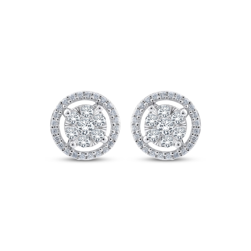 Main Image 2 of Multi-Diamond Halo Stud Earrings 1/2 ct tw 10K White Gold