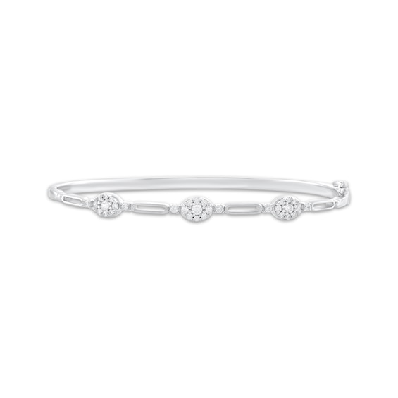 Multi-Diamond Oval Bangle Bracelet 1/2 ct tw Sterling Silver 7"