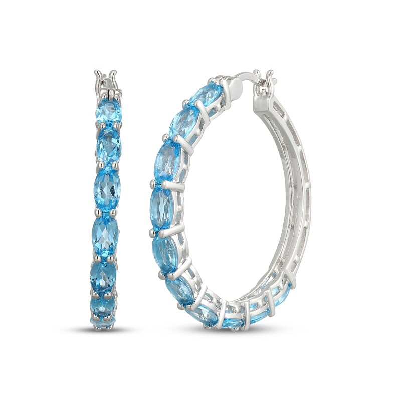 Main Image 1 of Oval-Cut Swiss Blue Topaz Hoop Earrings Sterling Silver