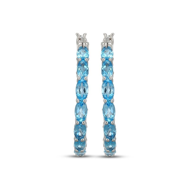 Main Image 2 of Oval-Cut Swiss Blue Topaz Hoop Earrings Sterling Silver