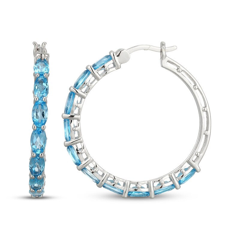 Main Image 3 of Oval-Cut Swiss Blue Topaz Hoop Earrings Sterling Silver