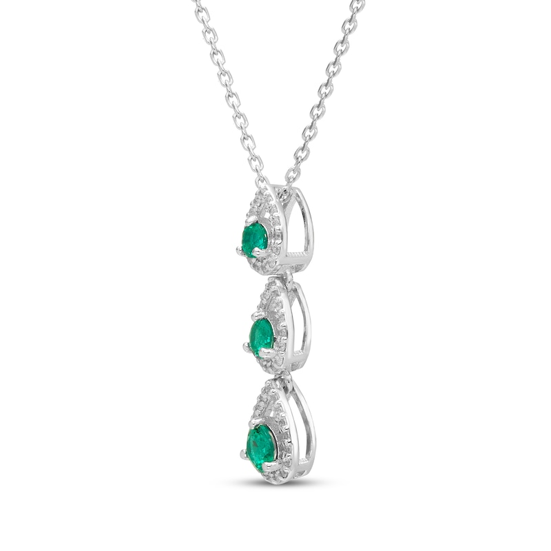 Main Image 2 of Memories Moments Magic Lab-Created Emerald & Diamond Three-Stone Necklace 1/6 ct tw Sterling Silver 18"