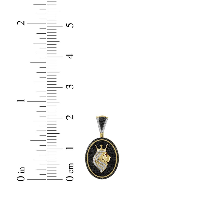 Main Image 3 of Men's Black & White Diamond, Lab-Grown Ruby Lion Oval Charm 1 ct tw 10K Yellow Gold