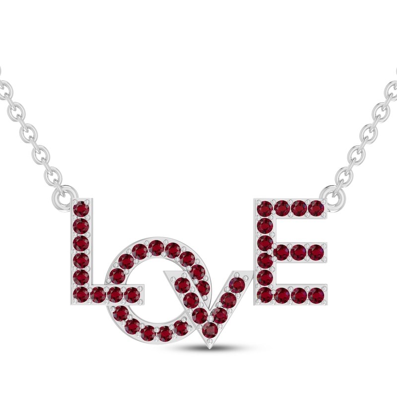 Main Image 1 of Lab-Created Ruby "LOVE" Necklace Sterling Silver 18.75"