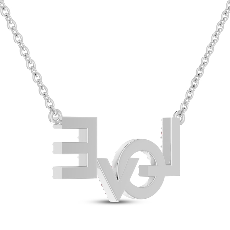 Main Image 2 of Lab-Created Ruby "LOVE" Necklace Sterling Silver 18.75"