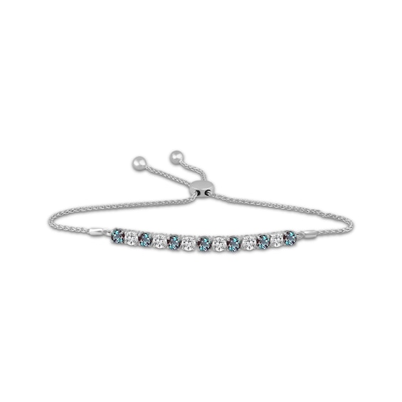 Lab-Created Alexandrite & White Lab-Created Sapphire Bolo Bracelet Sterling Silver 9.5"