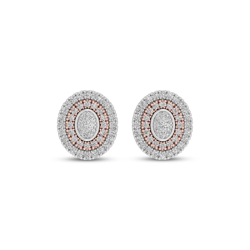 Main Image 2 of Multi-Diamond Oval Double Halo Earrings 1/5 ct tw Sterling Silver & 10K Rose Gold