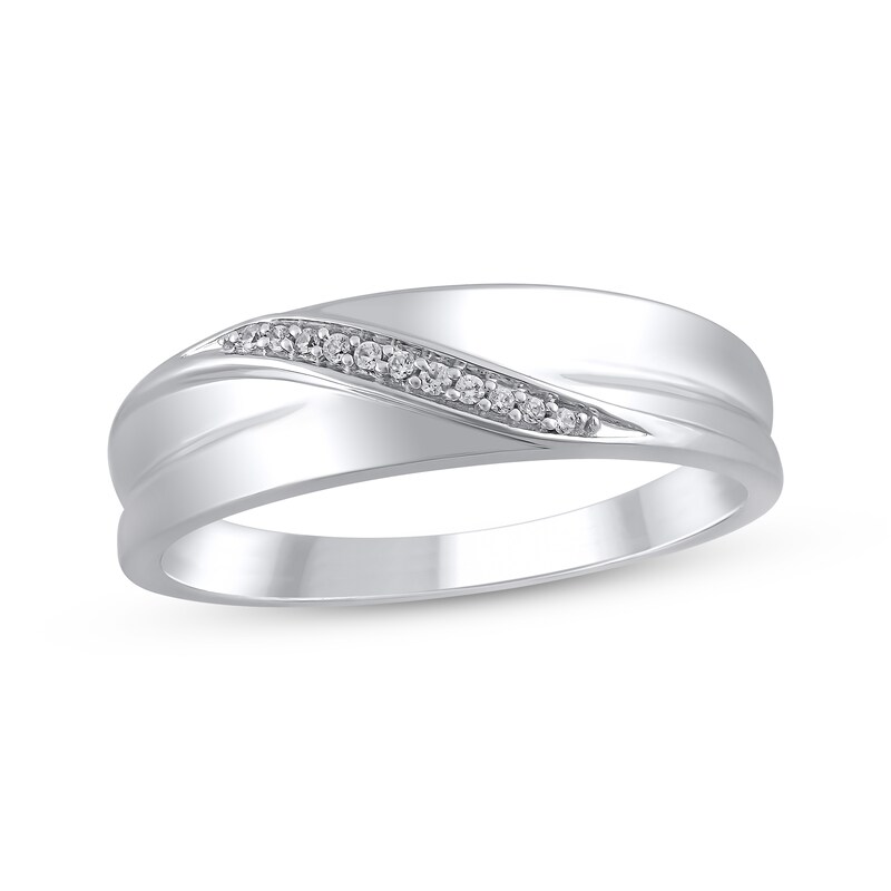 Main Image 1 of Adore Men's Diamond Diagonal Wedding Band 1/20 ct tw 10K White Gold 6.1mm