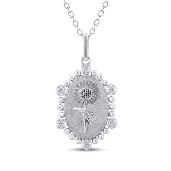 Sunflower Birth Flower Diamond Necklace 1/10 ct tw Sterling Silver 18"