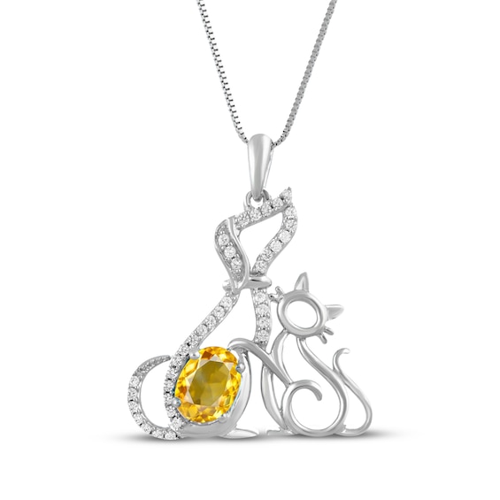 Oval-Cut Citrine & White Lab-Created Sapphire Cat & Dog Necklace Sterling Silver 18"
