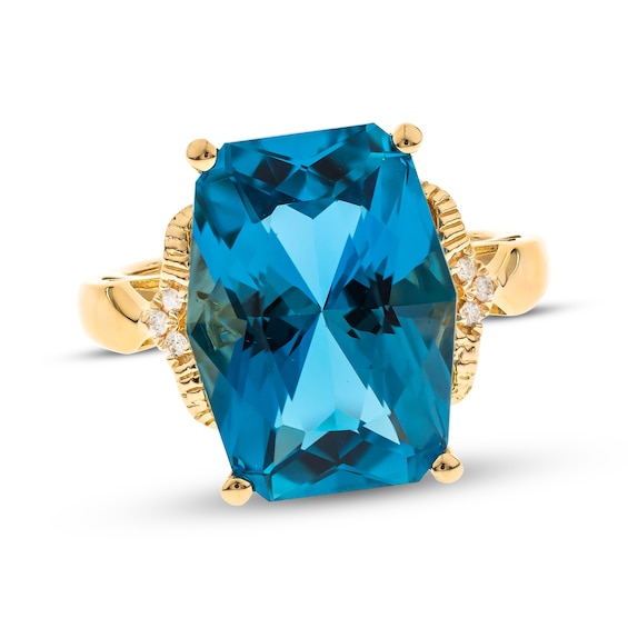 Cushion-Cut London Blue Topaz & Diamond Ring 1/20 ct tw 14K Yellow Gold