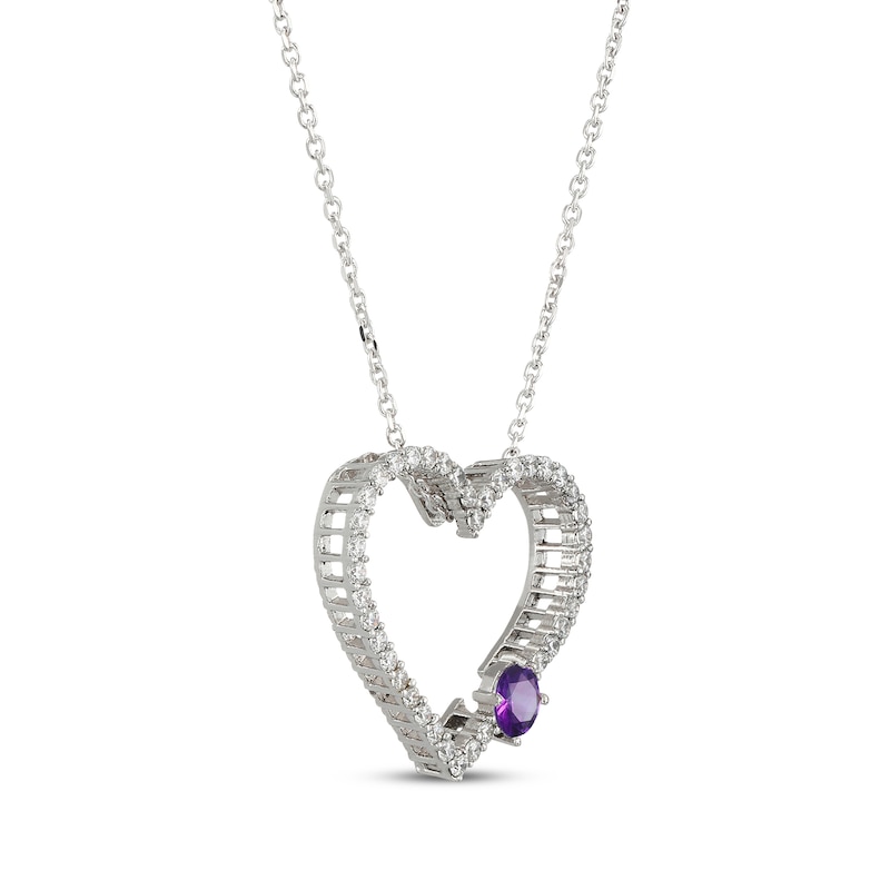 Main Image 2 of Amethyst & White Lab-Created Sapphire Heart Necklace Sterling Silver 18"