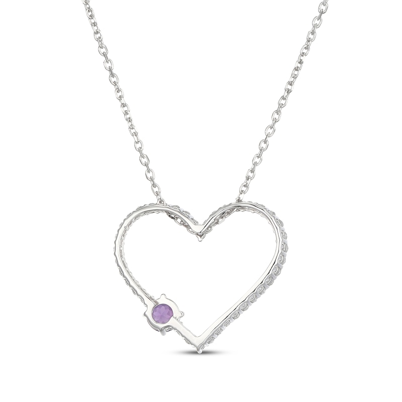 Main Image 3 of Amethyst & White Lab-Created Sapphire Heart Necklace Sterling Silver 18"