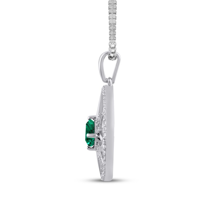 Main Image 2 of Lab-Created Emerald & White Lab-Created Sapphire Star Circle Necklace Sterling Silver 18"