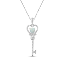 Heart-Shaped Lab-Created Opal & White Lab-Created Sapphire Key Necklace Sterling Silver 18"