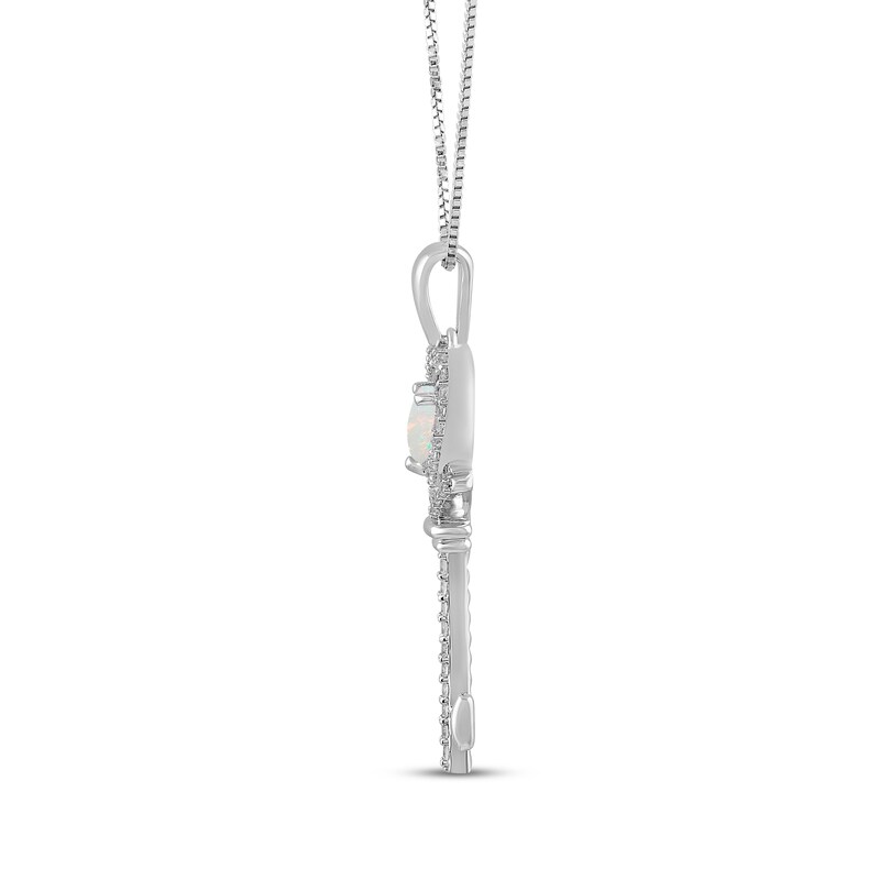 Main Image 2 of Heart-Shaped Lab-Created Opal & White Lab-Created Sapphire Key Necklace Sterling Silver 18"