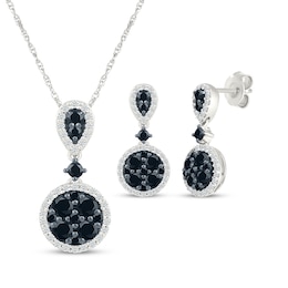 Black & White Multi-Diamond Teardrop & Circle Gift Set 1-1/4 ct tw Sterling Silver