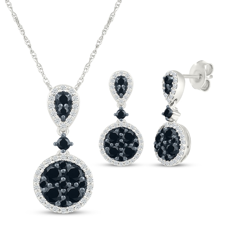 Main Image 1 of Black & White Multi-Diamond Teardrop & Circle Gift Set 1-1/4 ct tw Sterling Silver