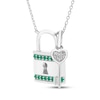 Thumbnail Image 2 of Lab-Created Emerald & White Lab-Created Sapphire Lock & Key Charm Necklace Sterling Silver 18"