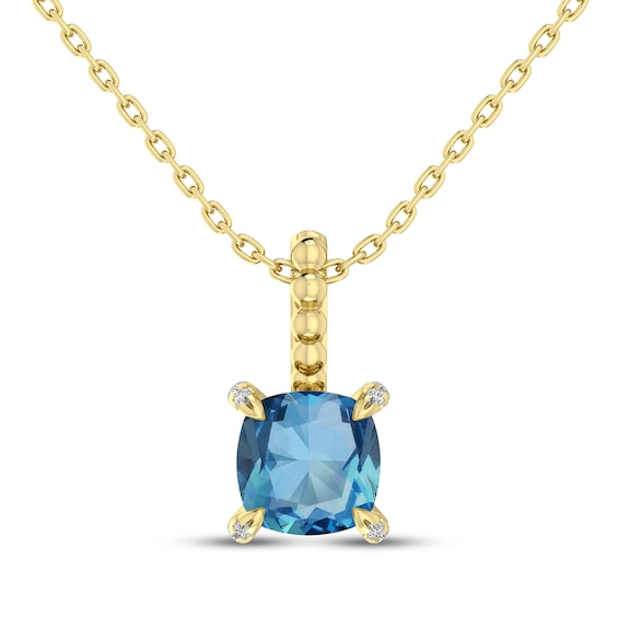 Cushion-Cut Swiss Blue Topaz & Diamond Accent Necklace 10K Yellow Gold 18"