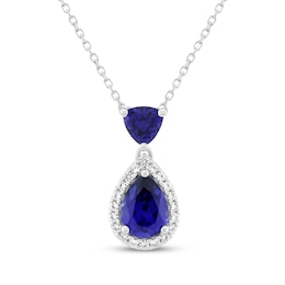 Pear-Shaped & Trillion-Cut Blue Lab-Created Sapphire & White Lab-Created Sapphire Necklace Sterling Silver 18"