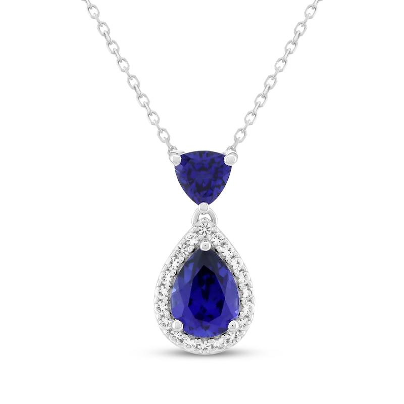 Main Image 1 of Pear-Shaped & Trillion-Cut Blue Lab-Created Sapphire & White Lab-Created Sapphire Necklace Sterling Silver 18"