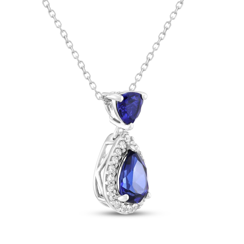 Main Image 2 of Pear-Shaped & Trillion-Cut Blue Lab-Created Sapphire & White Lab-Created Sapphire Necklace Sterling Silver 18"