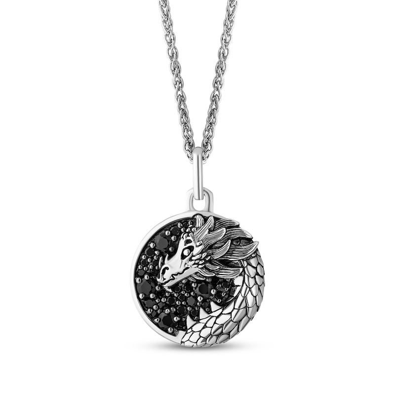 Main Image 1 of House of the Dragon Men's Black Spinel Dragon Necklace Sterling Silver 20"