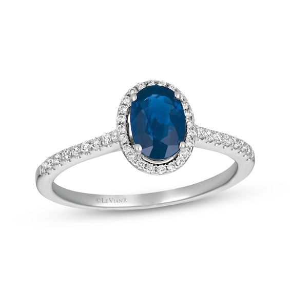 Le Vian Oval-Cut Blue Sapphire Ring 1/6 ct tw Diamonds 14K Vanilla Gold