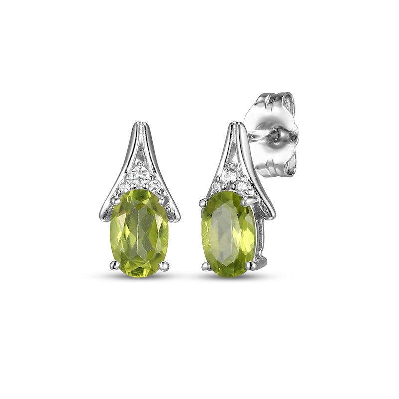 Main Image 1 of Oval-Cut Peridot & White Lab-Created Sapphire Drop Earrings Sterling Silver