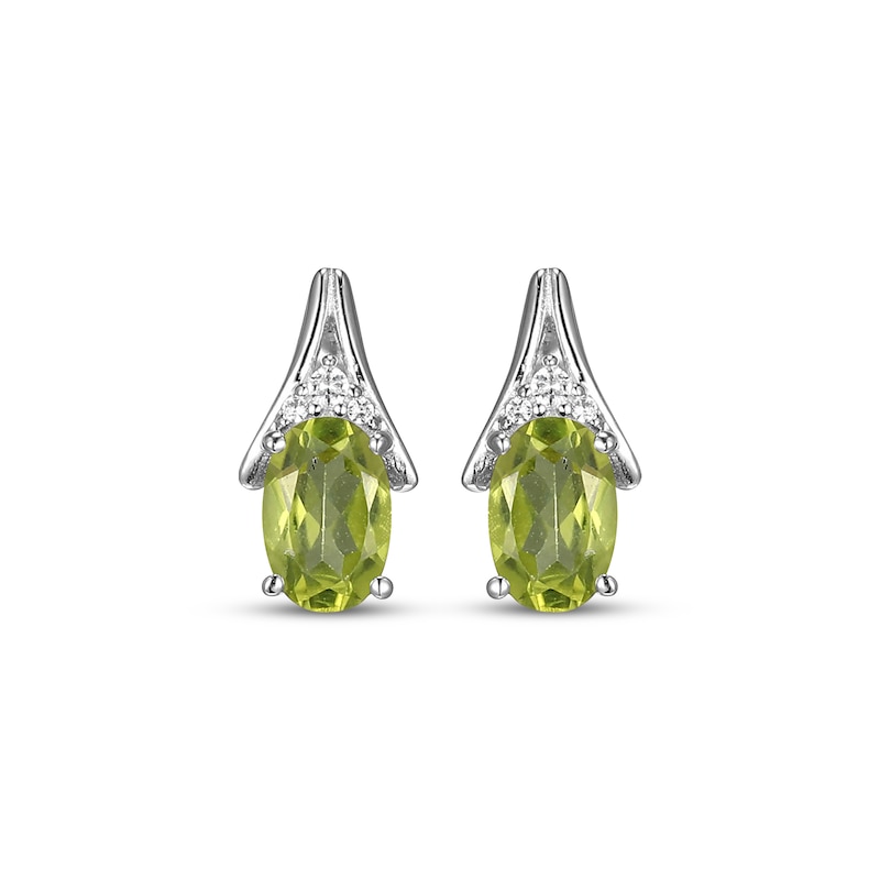 Main Image 2 of Oval-Cut Peridot & White Lab-Created Sapphire Drop Earrings Sterling Silver
