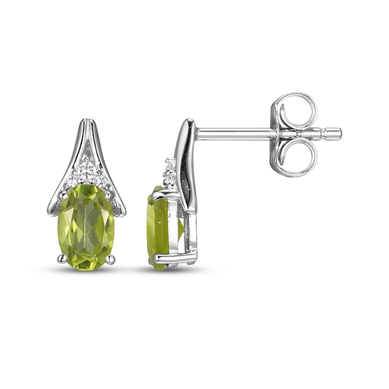 Main Image 3 of Oval-Cut Peridot & White Lab-Created Sapphire Drop Earrings Sterling Silver