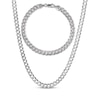 Thumbnail Image 1 of Diamond-Cut Flat Curb Chain Necklace & Bracelet Gift Set Solid Sterling Silver